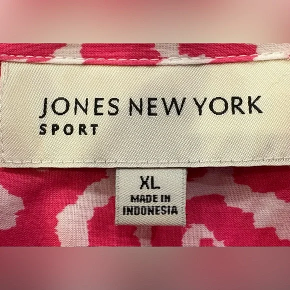 Jones New York Sport Fuchsia & White Tab Sleeve Blouse Shirt Top, XL - Picture 2 of 7